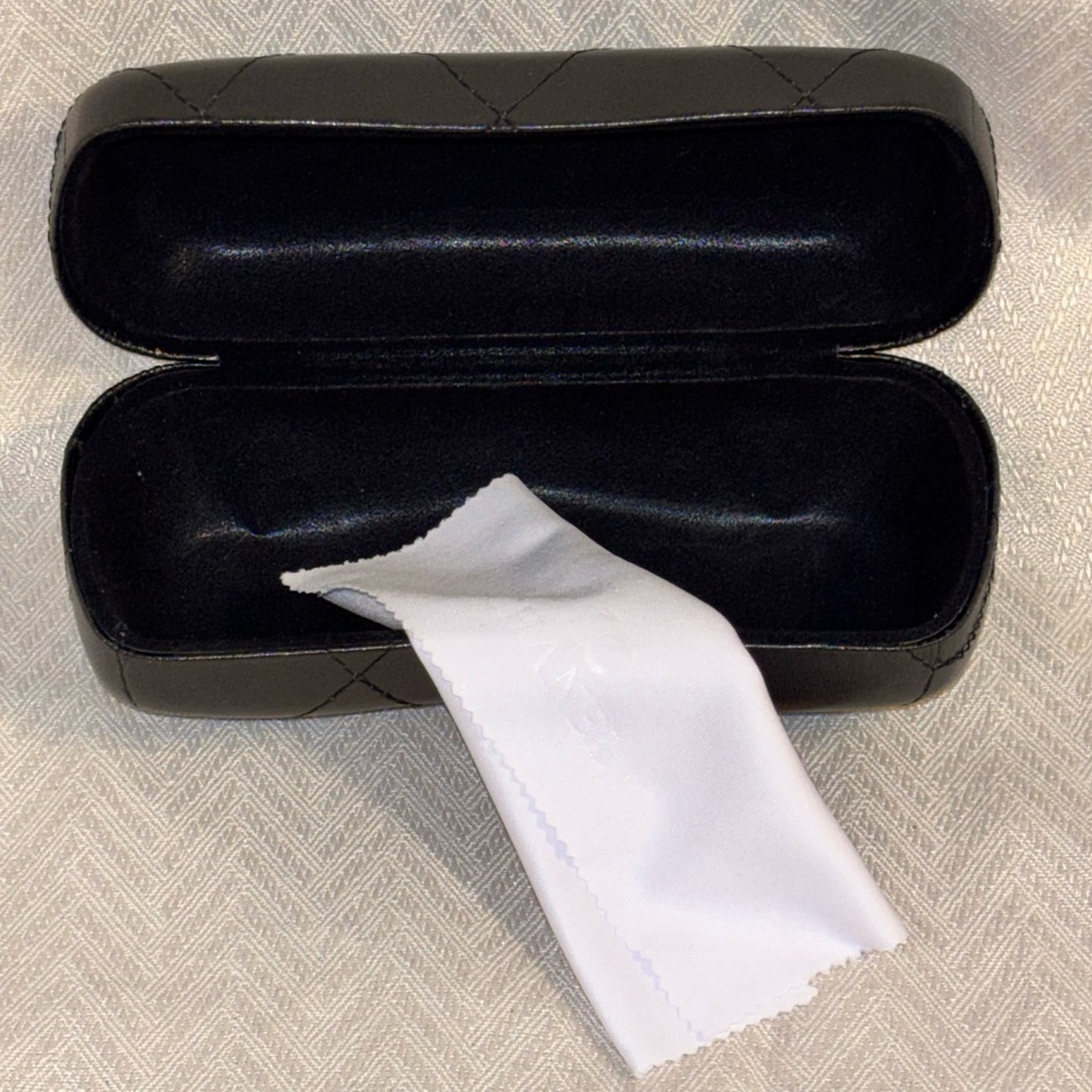 Chanel Black Quilted Leather Sunglasses Hard Case Silver CC Logo w/ Cloth